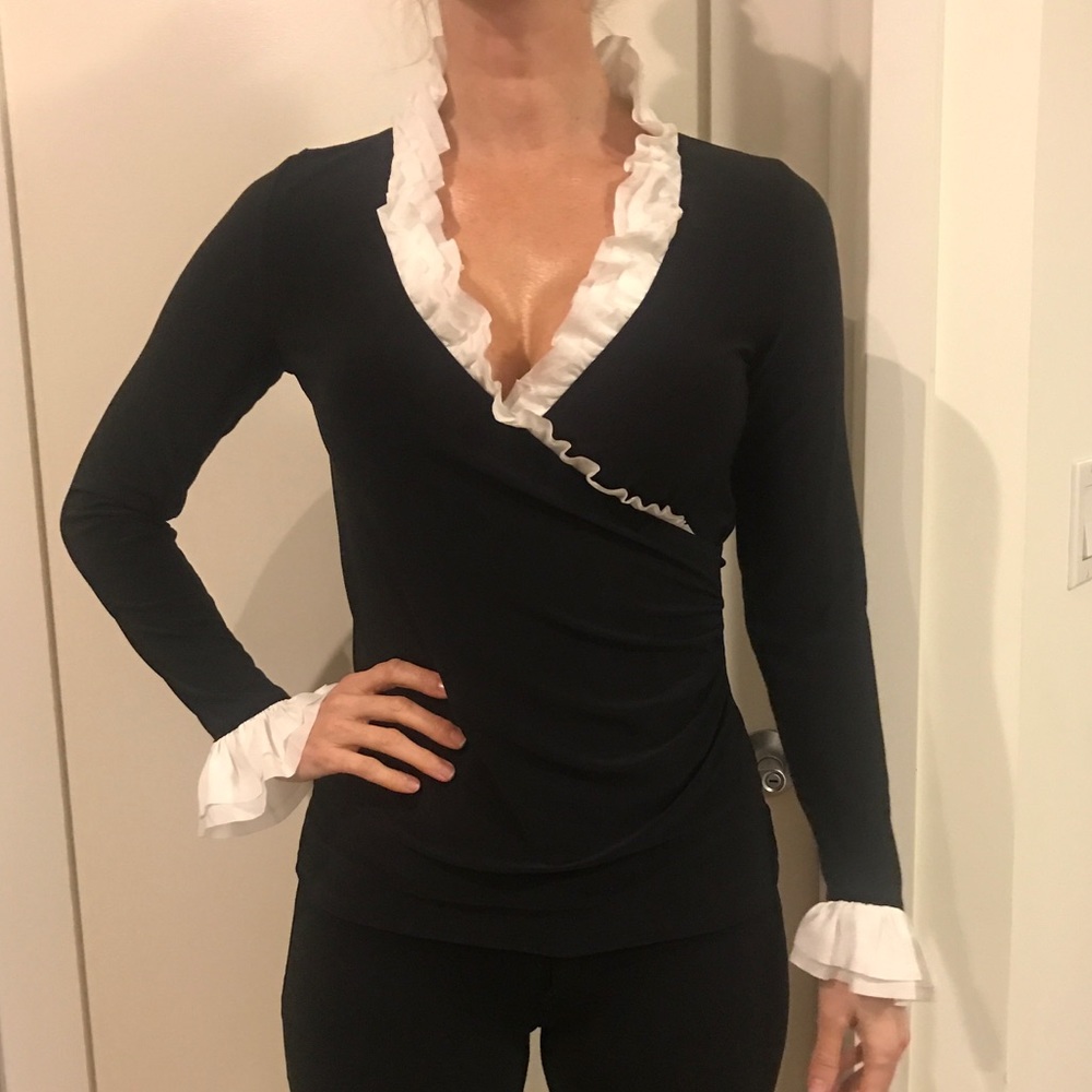 WHITE HOUSE BLACK MARKET Ruffle sleeve wrap blouse